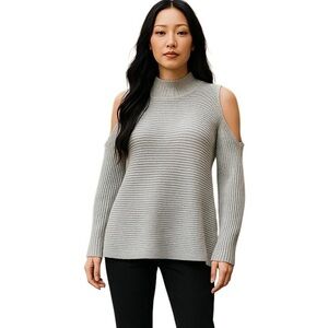 1 STATE | Gray Mock Turtleneck Cold Shoulder Sweater